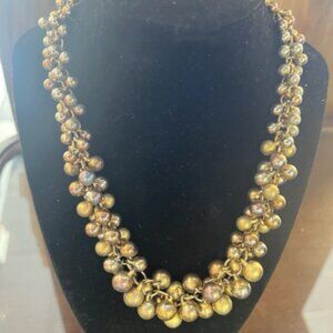 Chunky Mid Century Gold Tone Bead Cluster Necklace